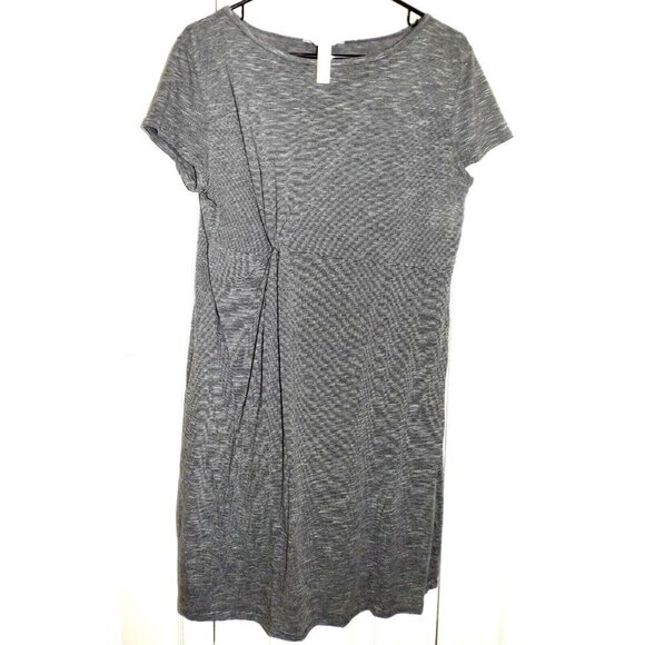 Three Seasons Maternity L Gray Stripe Short Sleeve Dress Front Knot Knee Length - Picture 1 of 6